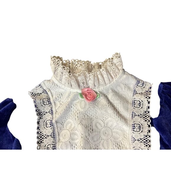 Vintage Toddler Girls 4T Blue Velvet Lace Dress Long Sleeve Party Holiday Used - Picture 3 of 16